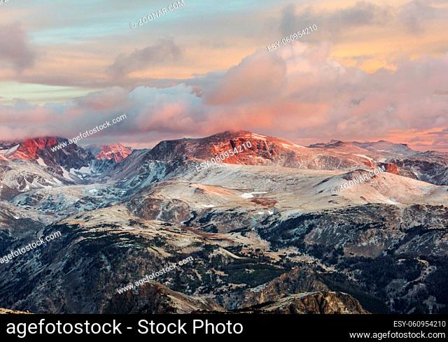 Beautiful landscape of Beartooth Pass. Shoshone National Forest, Wyoming, USA. Sunrise scene
