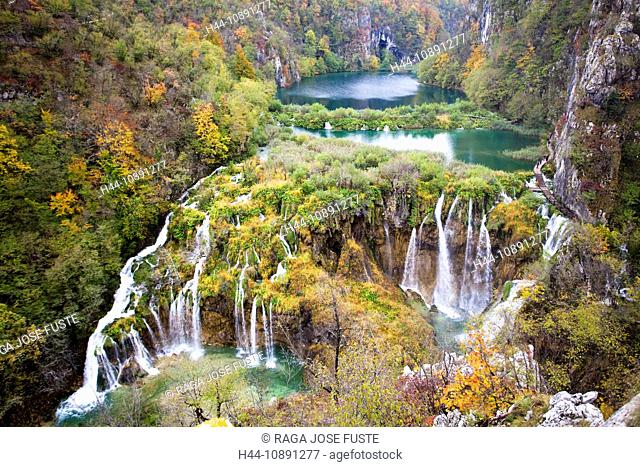 Croatia, Europe, Plitvicer lakes, Jezera, lake, sea, national park, trees, autumn, waterfalls