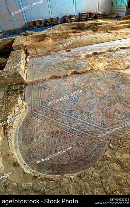 Roman Mosaic, La Olmeda Roman Village, Archaeological Site, Spanish Cultural Property, Pedrosa de la Vega, Palencia, Castile and Leon, Spain, Europe