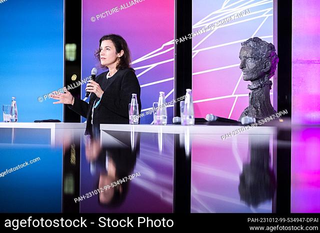 11 October 2023, Berlin: Dorothee Bär (CSU), deputy chairwoman of the CDU/CSU parliamentary group, speaks at the discussion event ""Violence against women -...