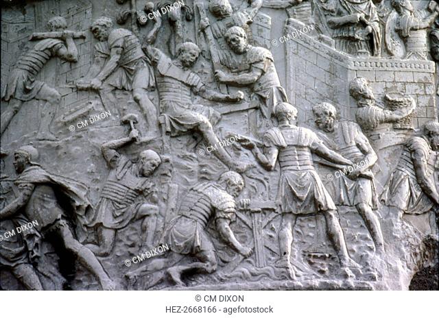 Roman soldiers working on construction, Trajan's Column, Rome, c2nd century. Artist: Unknown