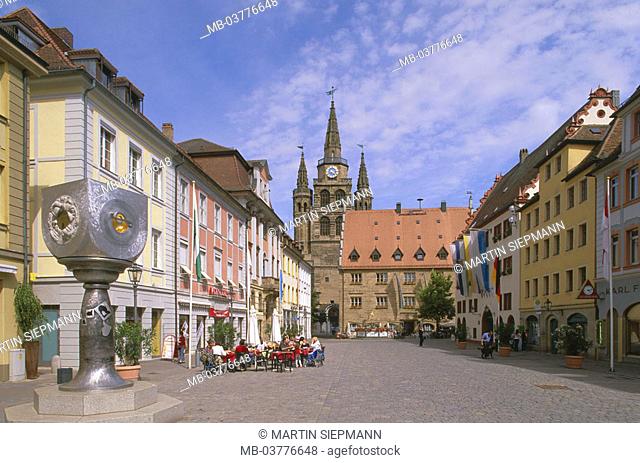 Germany, Bavaria, central franconia, Ansbach, old town, Martin Luther place,  St. Gumbertus-Kirche, no mr, view at the city, place, street cafe, wells