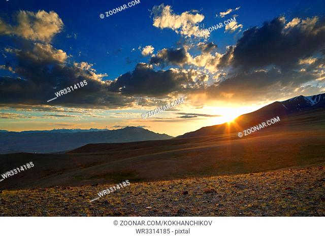 beautiful landscape with sunset in Altai mountains