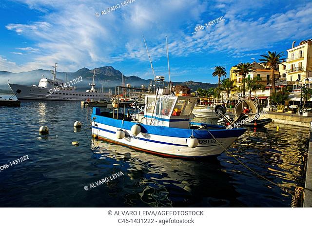 Harbour at sunrise  Calvi, Corsica Island  France