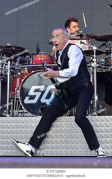 L-R Francis Rossi and Leon Cave of the British music band Status Quo perform during the open air music festival Benatska! in Liberec, Czech Republic, on July 29