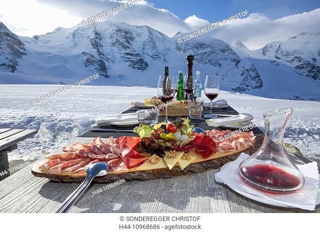 Pontresina, catering, Diavolezza, winter, winter sports, canton, GR, Graubünden, Grisons, Upper Engadine, Piz Bernina, Piz Palü, Bernina, food, eating, catering
