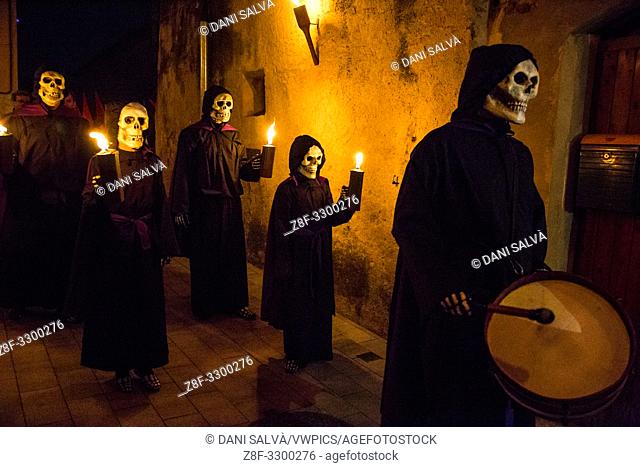 Verges, a small town in the Northeast of Catalonia (Spain), during Easter celebrates the Procession of Verges with skeletons dancing on the sound of a drum
