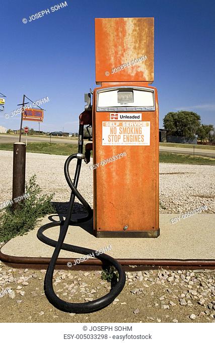 Old gas pump on the Lincoln Highway, US 30, Nebraska Byway, Americas first transcontinental highway, Nebraska