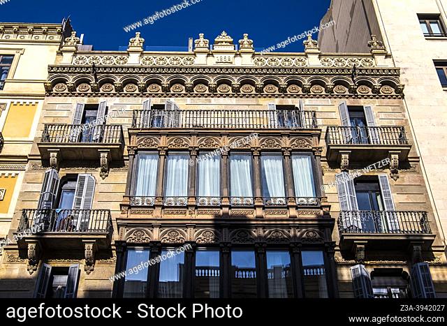 Facade of a modernist building in Barcelona, Spain, Europe