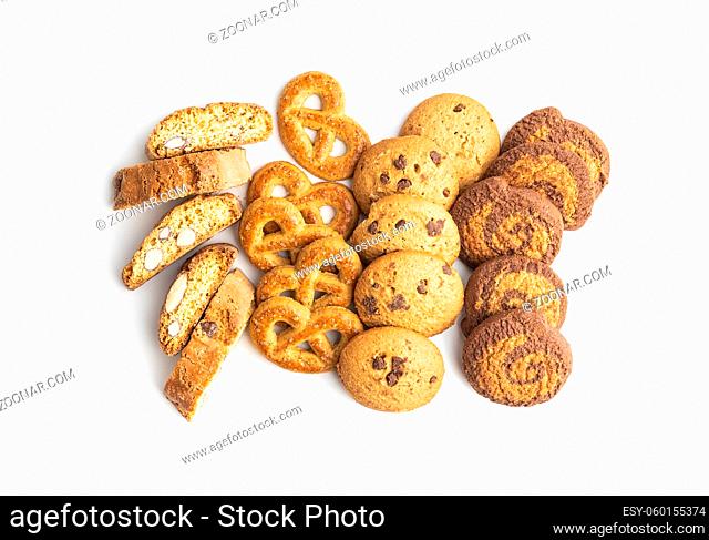 Various cookies. Sweet biscuits isolated on white background