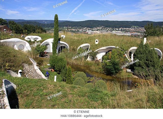 Switzerland, Europe, canton Zurich, Dietikon, house, home, living, settlement, earth house, ecological, pond, biotope, single-family dwelling, hill house