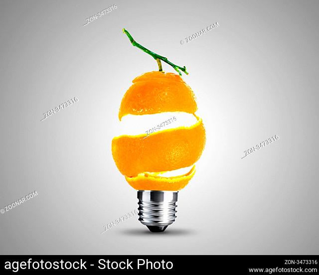 light bulb made from Orange Peel , light bulb conceptual Image