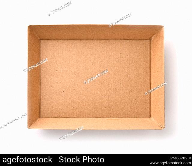 Top view of empty craft cardboard box isolated on white