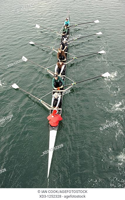 Rowing team in the Gorge waterway, Victoria, British Columbia, Canada
