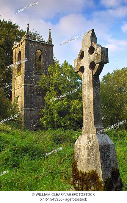 Ruins of church, and old graveyard at Churchtown Cross, Loughnavalley, County Westmeath, Ireland