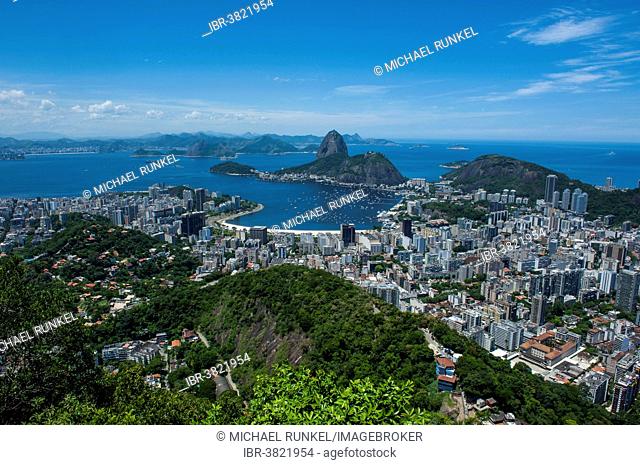 Outlook from the Christ the Redeemer statue over Rio de Janeiro and the Sugar Loaf, Brazil