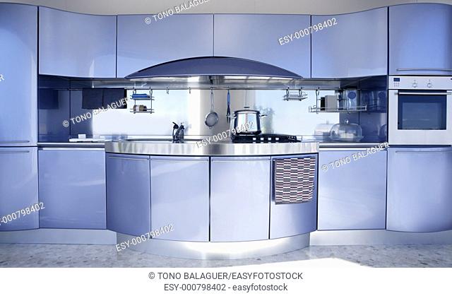 Blue silver kitchen modern architecture decoration interior design