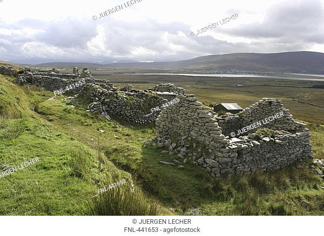 High angle view of deserted village, Achill Island, County Mayo, Republic of Ireland
