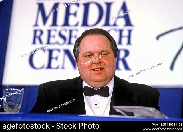 Rush Limbaugh attends the Media Research Center's ""roast"" of Lieutenant Colonel Oliver North in Washington, DC on March 21, 1990