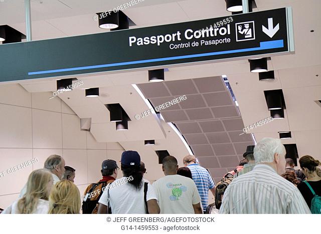 Florida, Miami, Miami International Airport, MIA, arriving international flight, arriving passengers, international flight, concourse, passport control