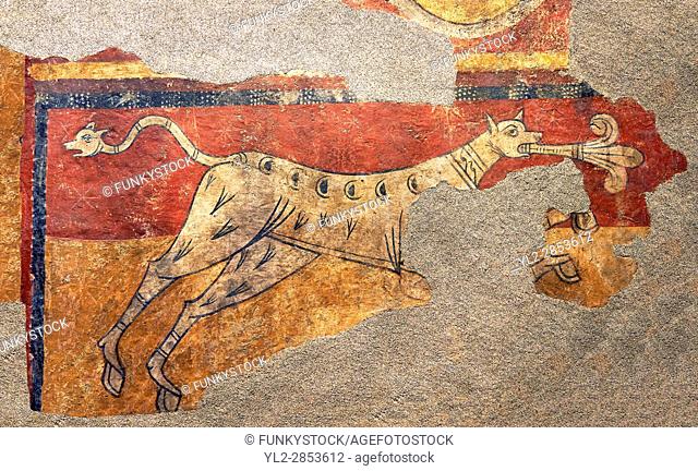 Mythical medieval animal. A 12th Century Romanesque fresco from the Church of Saint Joan Boi, al de Boi, Spain. National Art Museum of Catalonia, Barcelona