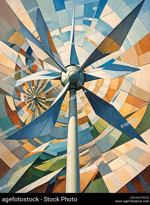 Painting of wind turbines, generated by AI