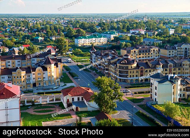 View on the modern residential quarters in the piedmont near Tobolsk kremlin. Tobolsk. Russia