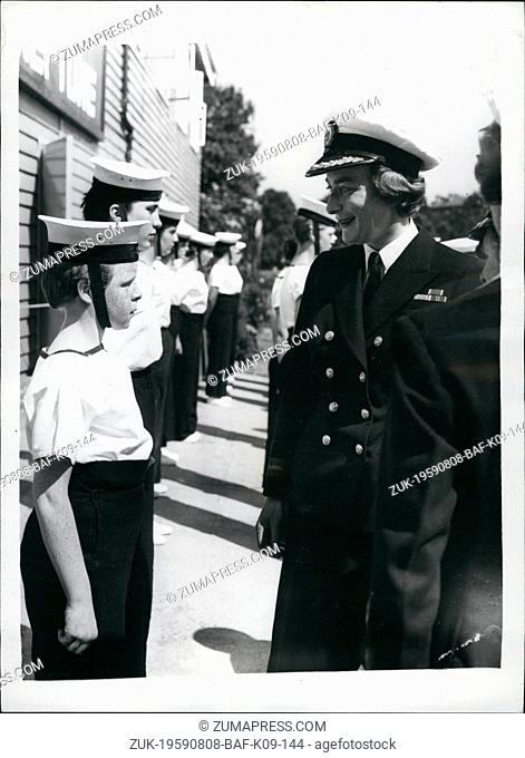 Aug. 08, 1959 - Lady Pamela Mountbatten visits girl's nautical training corps: Lady Pamela Mountbatten today paid a visit to the Sea Cadet boat Training...