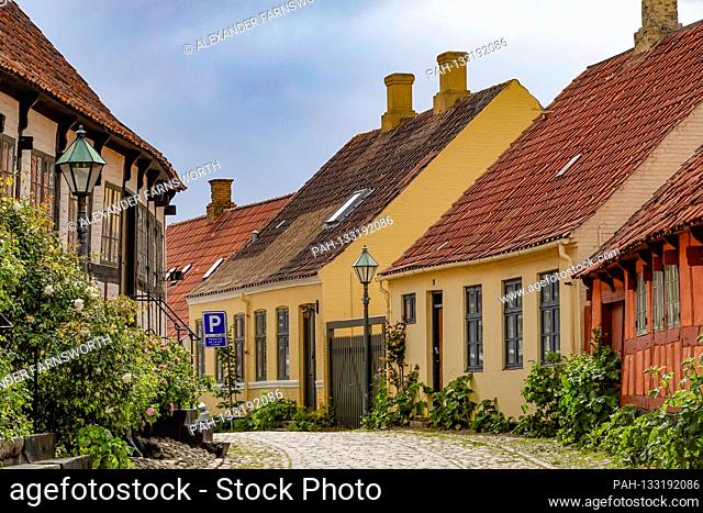 Ebeltoft, Denmark Quaint cobblestoned streets in the old town. | usage worldwide. - Ebeltoft/Denmark