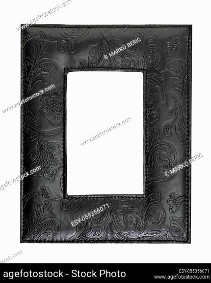 Leather picture frame with engraved decoration isolated