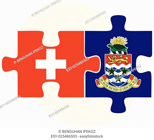Switzerland and Cayman Islands Flags in puzzle isolated on white background