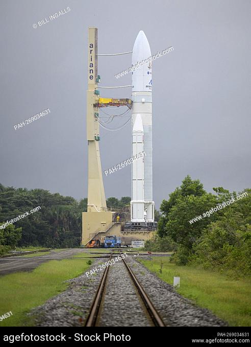 Arianespace's Ariane 5 rocket with NASA’s James Webb Space Telescope onboard, is rolled out to the launch pad, Thursday, Dec