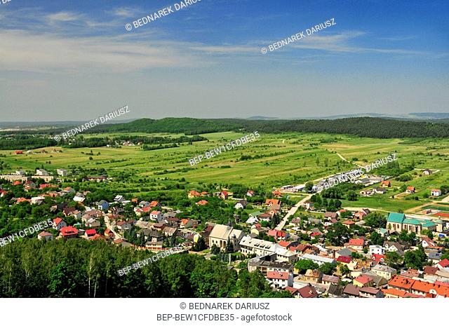 View of Chentshin from the castle tower, Swietokrzyskie Voivodeship, Poland. The cicy was first mentioned in historical documents from 1275