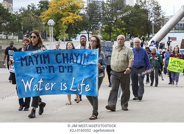 Detroit, Michigan - Religious leaders from various faiths protest the continuing shut-off of water to people who are not able to pay their bills