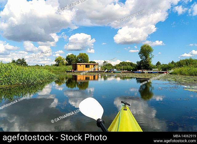 peenetal river landscape nature park, swinow near güstrow, houseboat and jetties