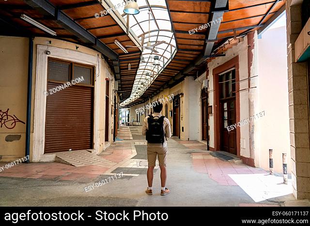 Empty streets city, closed shops, no people market of Cyprus city of paphos during national lockdown.Bankrupt during coronavirus outbreak