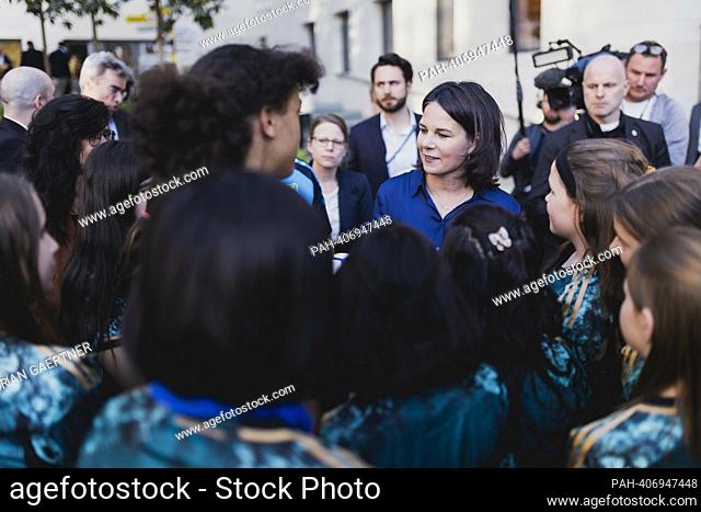 Annalena Baerbock (Alliance 90/The Greens), Federal Foreign Minister, taken at the World Cup kick-off with SC Siemensstadt players in the Federal Foreign Office...