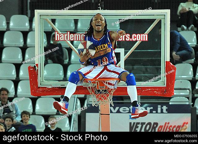 Exhibition by the Harlem Globetrotter basketball team at the sports hall. Rome (Italy), April 22nd, 2012