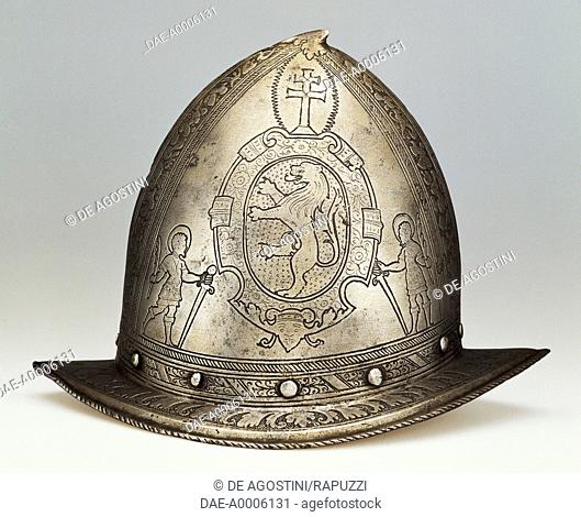 Pointed morion (helmet) made in Brescia, 1570-1580. Italy, 16th century.  Brescia, Castello-Mastio Visconteo Museo Civico Delle Armi Luigi Marzoli (Weapons'...