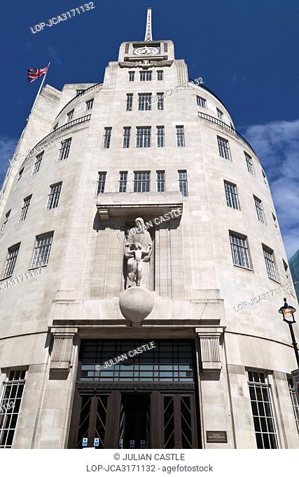 England, London, Portland Place. Broadcasting House, built in 1932, the BBC's corporate headquarters. The building was designed by Lieutenant Colonel G