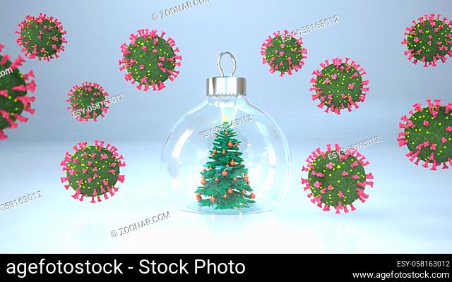 Christmas in the time of the Coronavirus Pandemic. 3d illustration