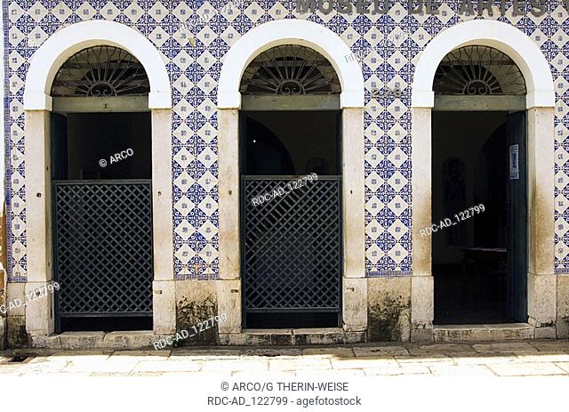 House doors and painted tiles Rua da Palma historic centre of Sao Luis Maranhao state Brazil Azulejos