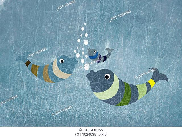Three fish in water