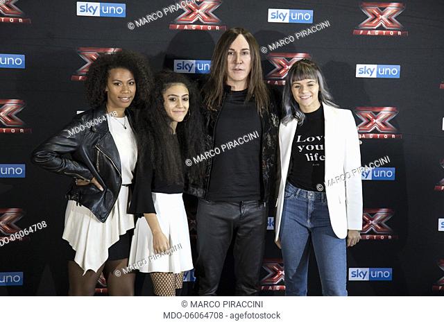 Luna, Manuel Agnelli, Martina Attili and Sheron Dos Santos at the press conference of X Factor 2018 with the presence of coaches