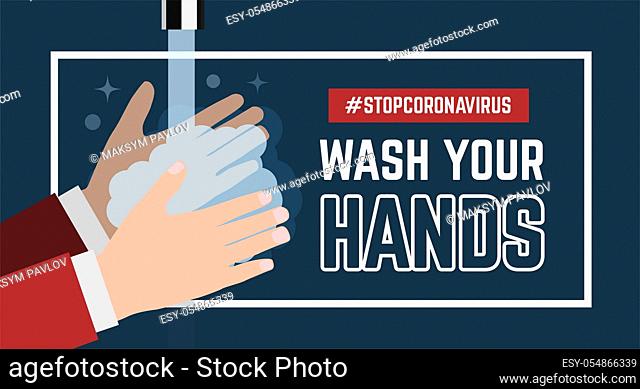 Wash your hand. Vector flat illustration on dark blue background