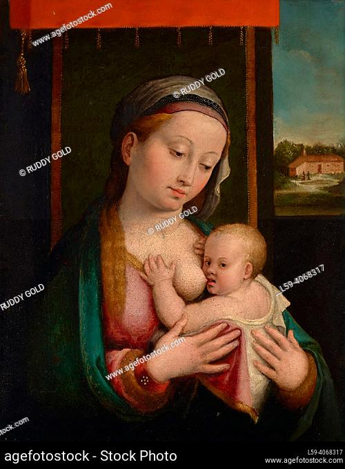 Barbara Longhi. Madonna nursing the Child. Oil on canvas. painting. 39.5x31cm. Barbara Longhi's work is a 1595 painting titled Madonna Nursing the Child