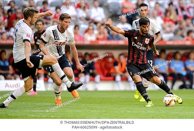 Milan's Suso and Tottenham's Eric Dier in action during the Audi Cup soccer test match AC Milan vs Tottenham Hotspur in Munich, Germany, 5 August 2015