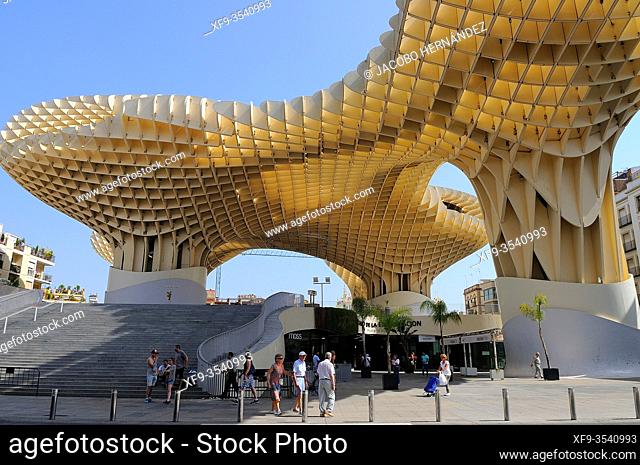 Setas de Sevilla. Metropol Parasol structure by the architect Jürgen Mayer. Mercado de la Encarnación. Sevilla. Andalusia. Spain