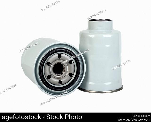 Oil and fuel car filter isolated on white background