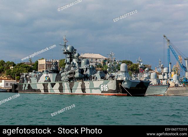 Sevastopol, Russia - June 09, 2016: Missile hovercraft Samum 616. Sevastopol naval base of the Black Sea Fleet. Crimea